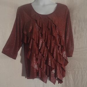 Chic Ruffled Top in Shimmering Brown